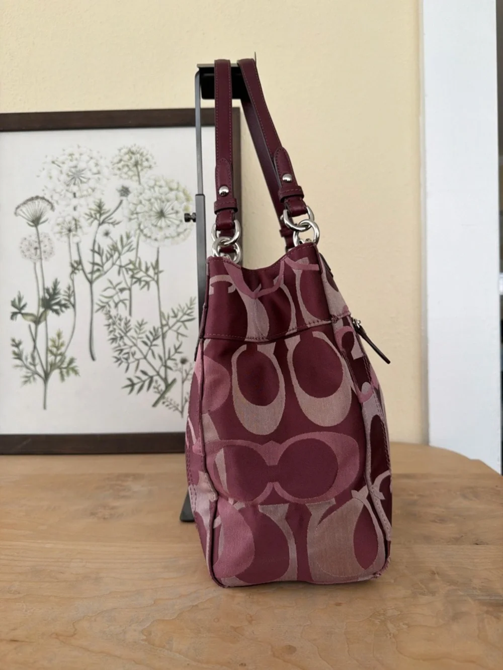 Coach Burgundy Signature Jacquard Shoulder Bag - Picture 3 of 8
